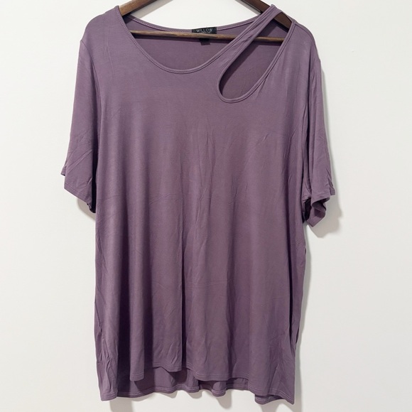 Willow Young Contemporay Short Sleeve Tee Womens Size 2X Lavender Neck Cutout - Picture 1 of 12